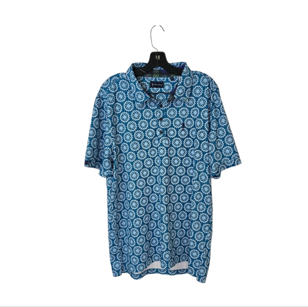 WILLIAM MURRAY Turquoise Green Blue Sandy‎ Tiles Golf Polo Shirt Men's Large